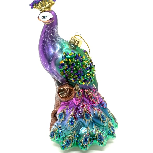 Unique Treasures Exquisite Hand Blown Glass Peacock Ornament - Picture 3 of 7